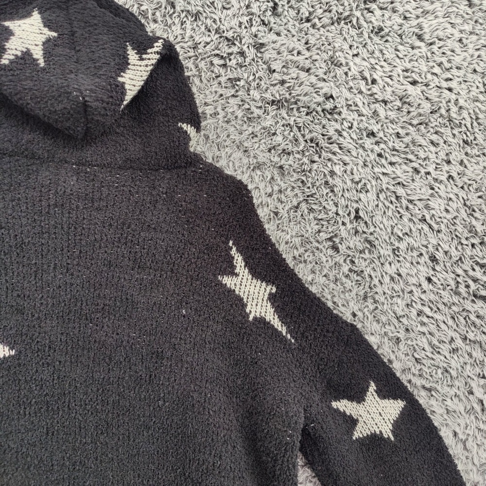 POL Womens Whimsigoth Celestial Star Fuzzy Eyelash Knit Hoodie M Black Soft Cozy - Picture 11 of 15